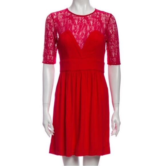 Sandro Paris Red Lace Bustier Style Cocktail Short Dress Size Small - Picture 11 of 13